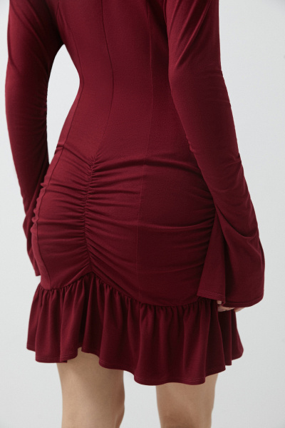 Платье мини со сборками (бордовый) (M) 