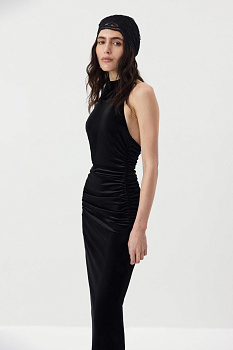 Платье  макси с воротником халтер из бархата (Черный)