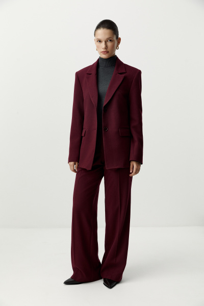 Пиджак оверсайз с боковыми разрезами из костюмной ткани (винный) (XS) 