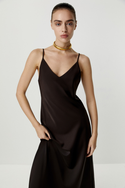 Платье-комбинация из сатина (коричневый) (XS)