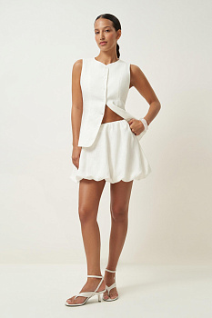 Юбка-баллон мини изо льна (молочный)