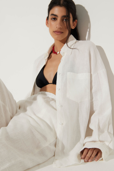 Рубашка с длинным рукавом изо льна (M/L, молочный) 2207