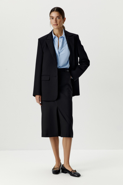 Юбка из костюмной ткани до колена (черный) (XS) 