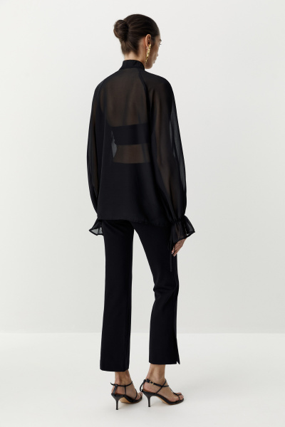 Блуза в стиле бохо из шифона (Черный) (XS) 