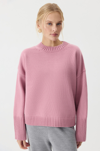 Джемпер из шерсти мериноса с круглым вырезом  (Розовый) (one size) 