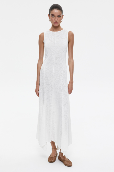 Платье макси из полупрозрачного трикотажа с клиньями (L, молочный) 2207