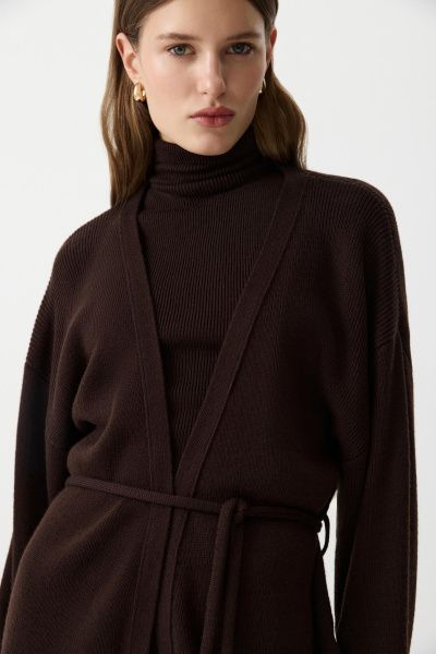 Кардиган из шерсти с поясом (Шоколадный) (M/L) 