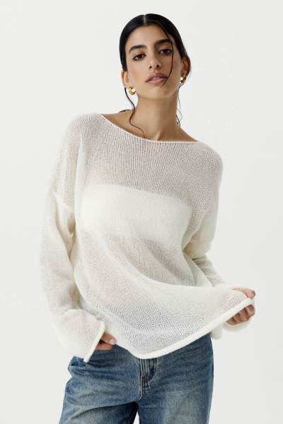 Джемпер ажурной вязки (M/L, молочный)