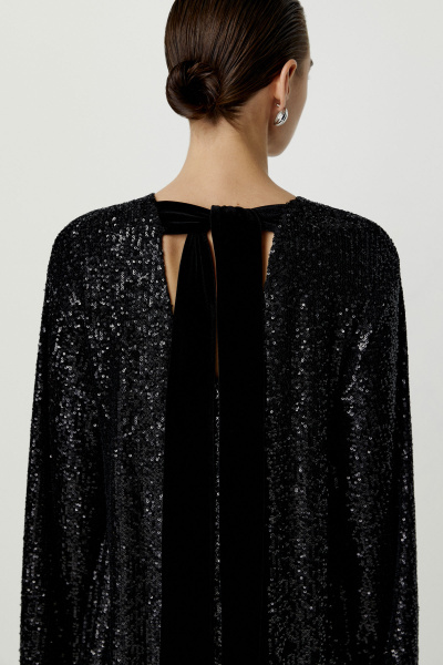 Платье мини из ткани с пайетками с бантом (черный) (M/L) 