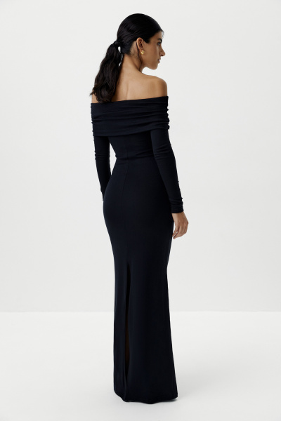 Платье с драпировкой на плечах (черный) (XS)