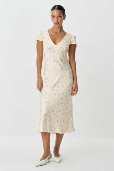 Платье из сатина с принтом (сливочный) (M)