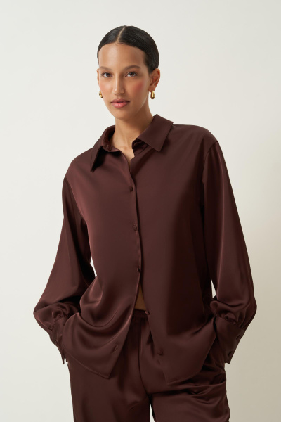Рубашка из сатина с высоким манжетом (коричневый) (XS/S) 
