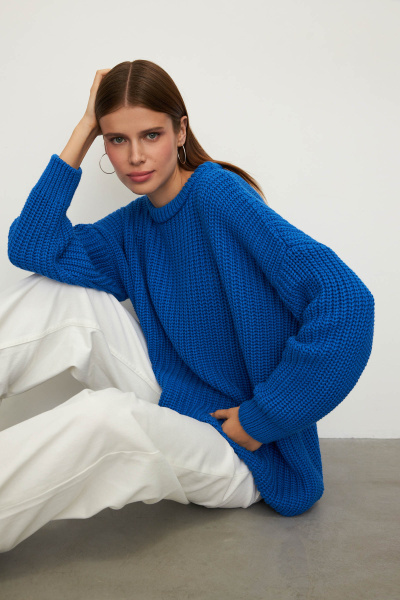 Свитер крупной вязки из хлопка (one size, электрик) 2213