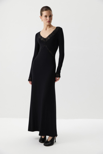 Платье из вискозы с кружевом (Черный) (M) 