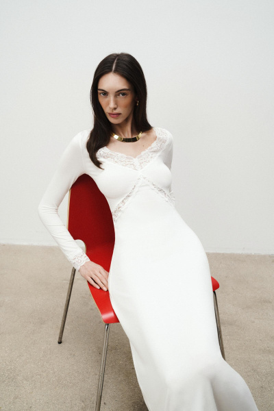 Платье из вискозы с кружевом (Молочный) (M) 