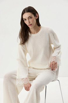 Джемпер с ажурным кружевом (Молочный)