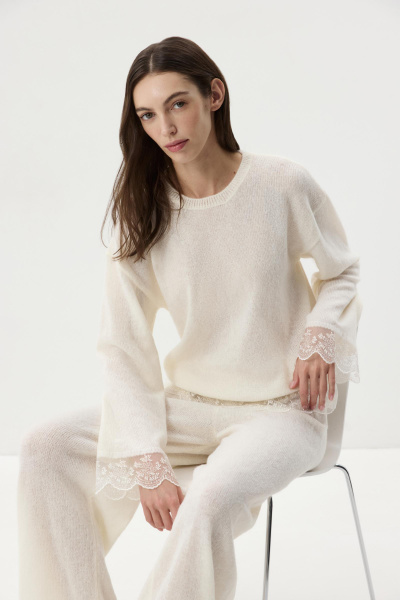 Джемпер с ажурным кружевом (Молочный) (XS/S) 