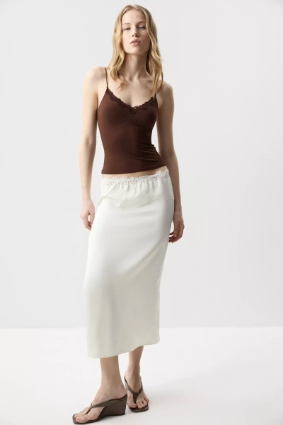 Топ с кружевом из вискозы (шоколадный) (M) 