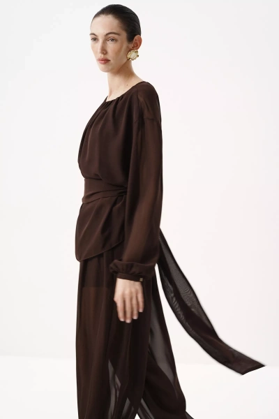 Блуза с поясом из шифона (шоколадный) (M/L) 