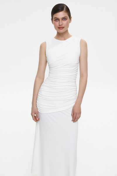 Платье с декоративной деталью с драпировкой (XS, молочный)