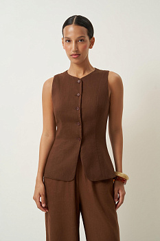 Жилет удлиненный изо льна (коричневый)