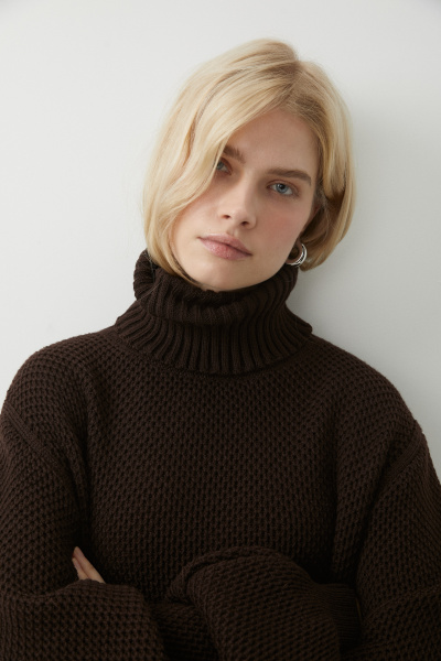 Свитер фактурной вязки из шерсти (коричневый) (XS/S)