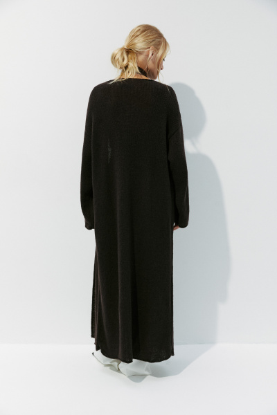 Кардиган удлиненный ажурной вязки (one size, шоколадный) 2774