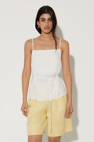 Топ на бретелях изо льна с тонким поясом (L, молочный) 2207