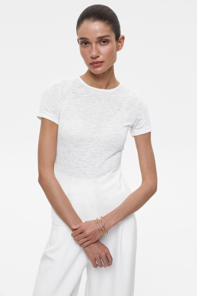 Футболка из полупрозрачного трикотажа (L, молочный) 2207