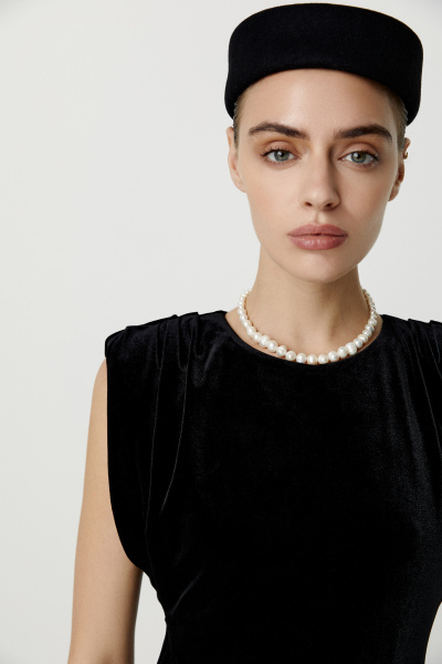 Платье макси из бархата без рукавов (черный) (XS) 