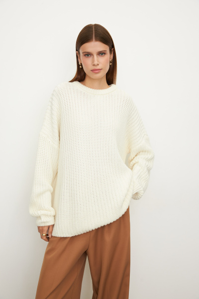 Свитер крупной вязки из хлопка (one size, молочный) 2207