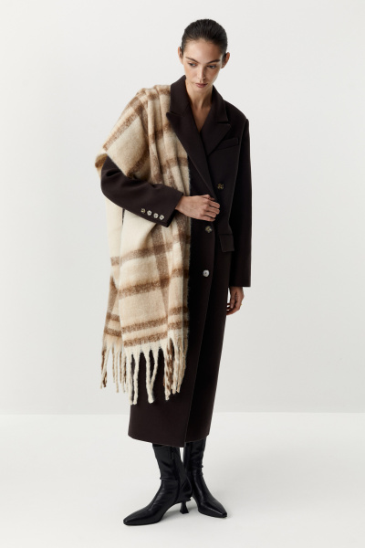 Шарф объемный в клетку (бежевый) (one size) 