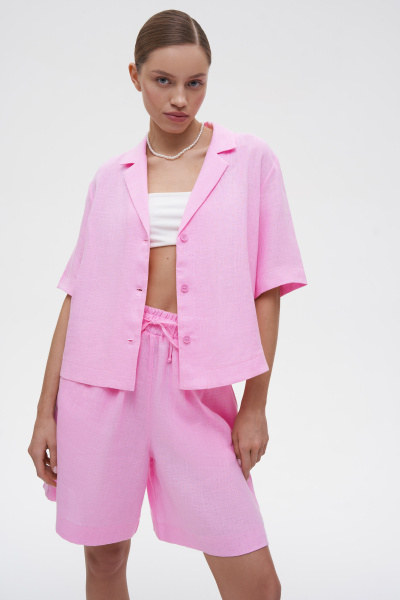 Рубашка с коротким рукавом изо льна (M/L, барби) 2169