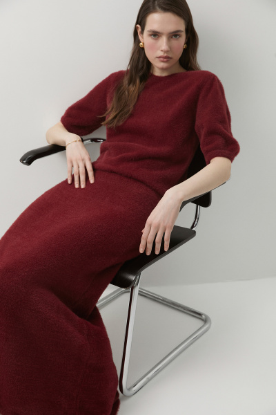 Джемпер с рукавами буфами из пушистой пряжи (бордовый) (M/L) 