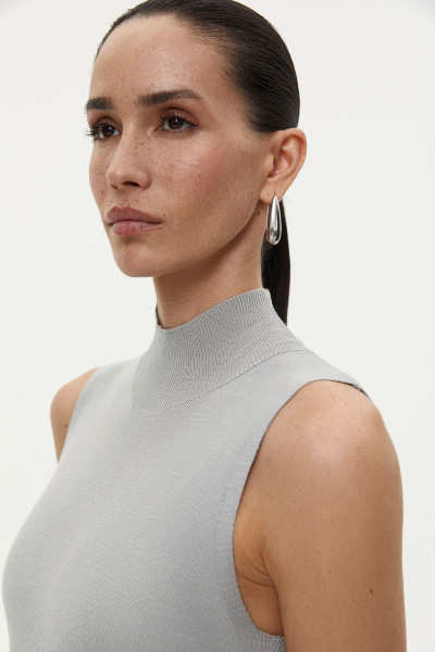 Платье с воротником-стойкой (S, серый)