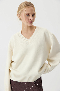 Джемпер V-neck из шерсти мериноса (Ванильный)