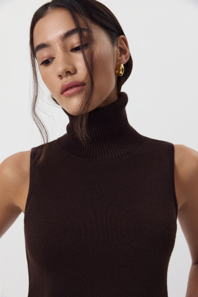 Топ с воротником-стойкой вязаный с  шерстью (шоколадный) (M) 