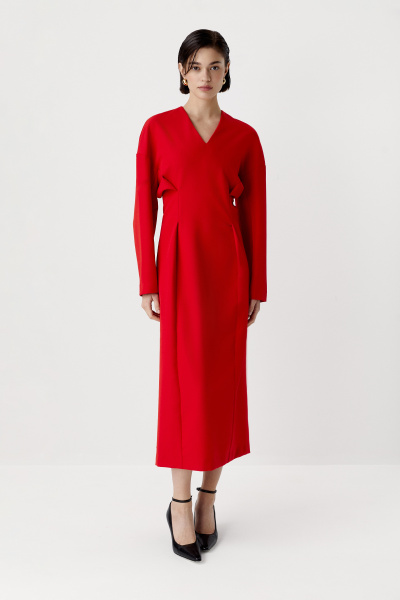 Платье с v-вырезом с объемным верхом (красный) (XS)