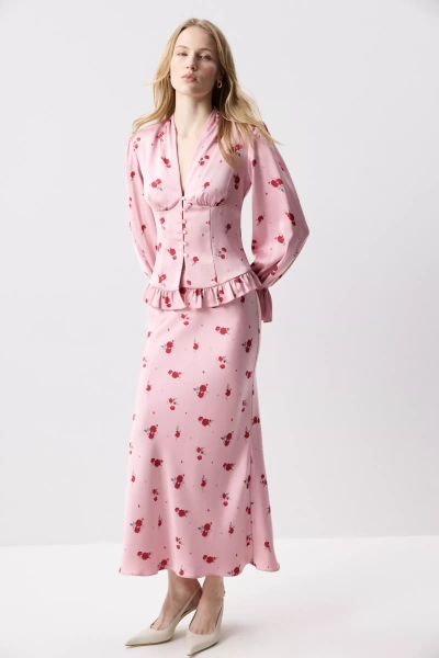 Юбка годе из сатина (Цветы на темно-розовом) (M) 