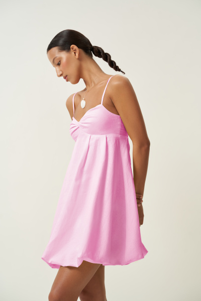Платье баллон на лямках (розовый) (S) 