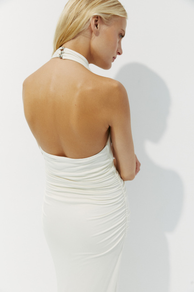 Платье  макси с воротником халтер (ванильный) (L) 