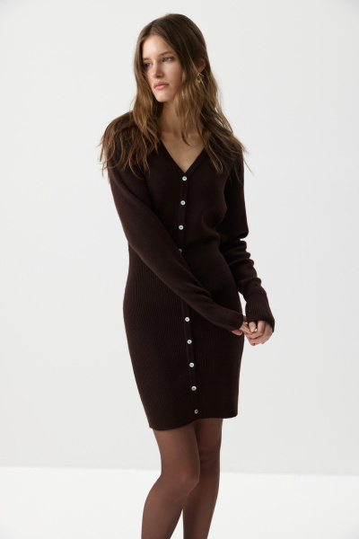 Платье приталенного силуэта с пуговицами (Шоколадный) (M) 