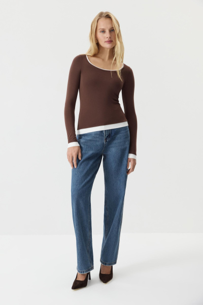 Лонгслив с элементом многослойности (Шоколадный) (M) 