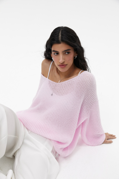 Джемпер с V-образным вырезом ажурной вязки (one size, барби)