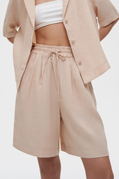 Шорты на резинке изо льна (XS/S, бежевый) 2183