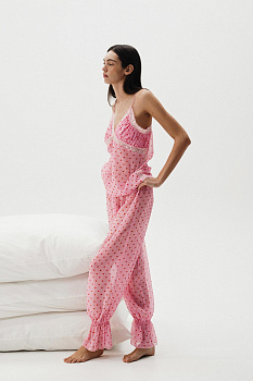 Брюки с принтом сердечки (Розовый)