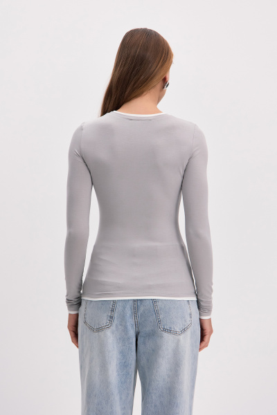 Лонгслив с контрастной отделкой (светло-серый) (M) 