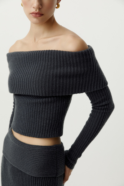 Джемпер с открытыми плечами (антрацит) (S) 