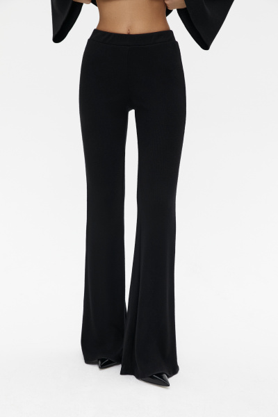 Брюки клеш трикотажные (XS, черный) 