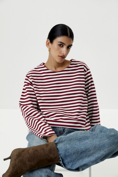 Лонгслив в полоску (молочный / бордовый) (XS/S) 
